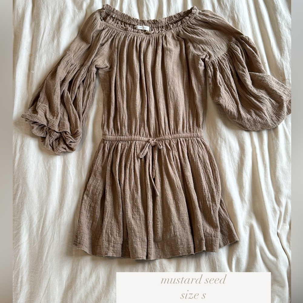 mustard seed, size small, long top or short dress, linen